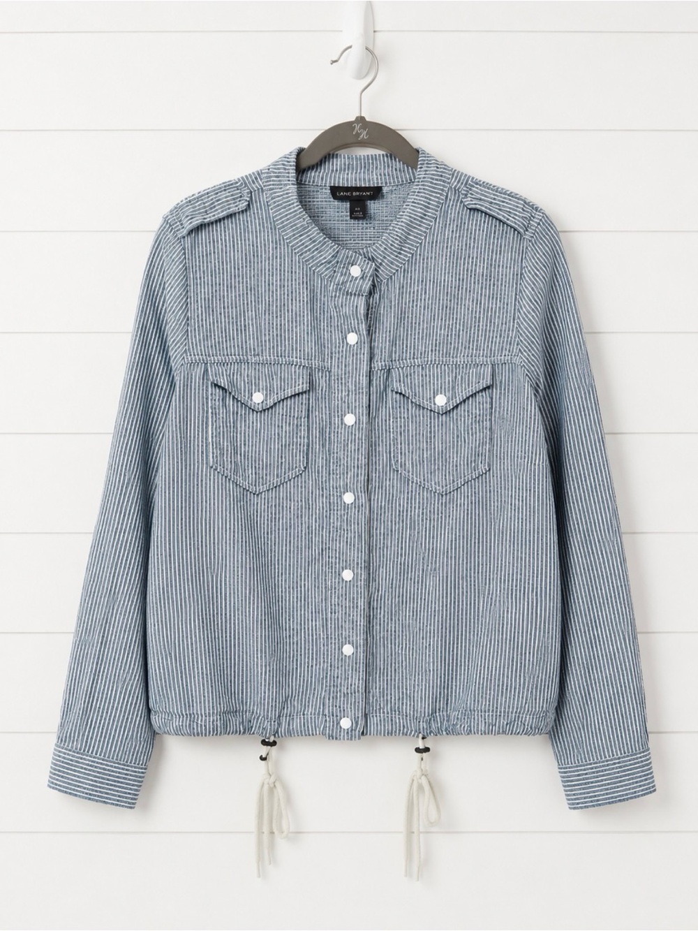 Lane Bryant Blue Pinstripe Utility Jacket